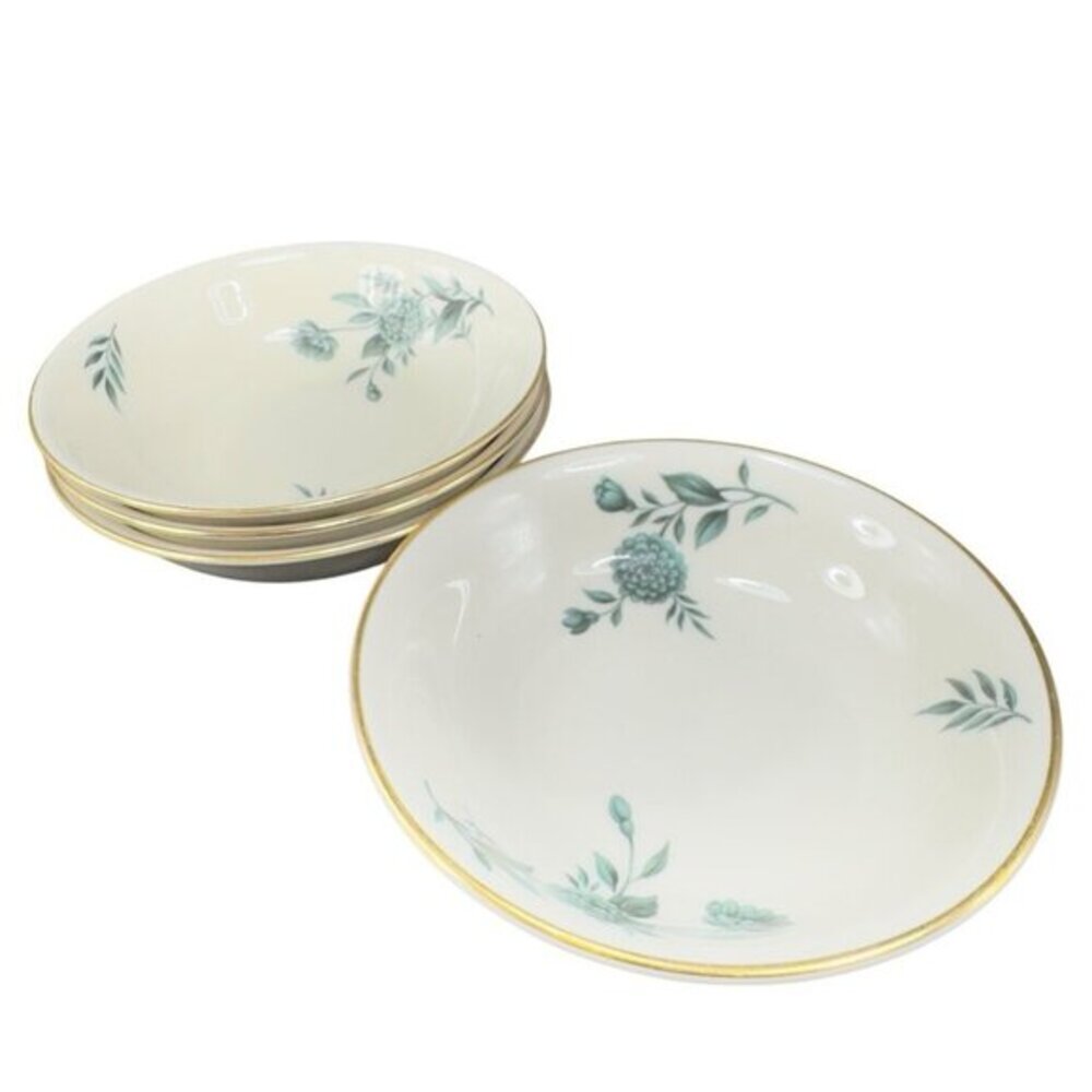 Pickard Fine Porcelain Diana Deep Dish Bowl 5in Dishes USA Green Ivory Set 4 VTG